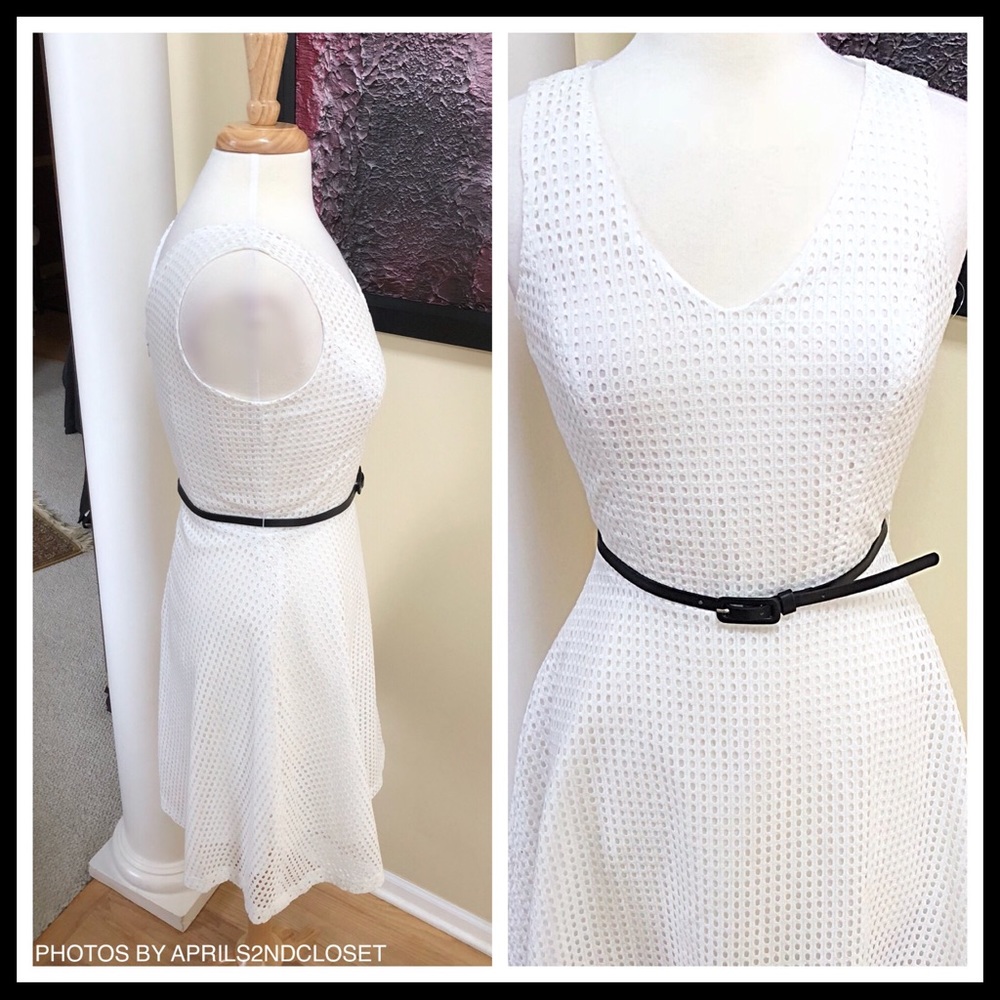 WHITE FLOWY A-LINE SLEEVELESS RETRO TANK SUMMER SUN DRESS A2C - Picture 5 of 8